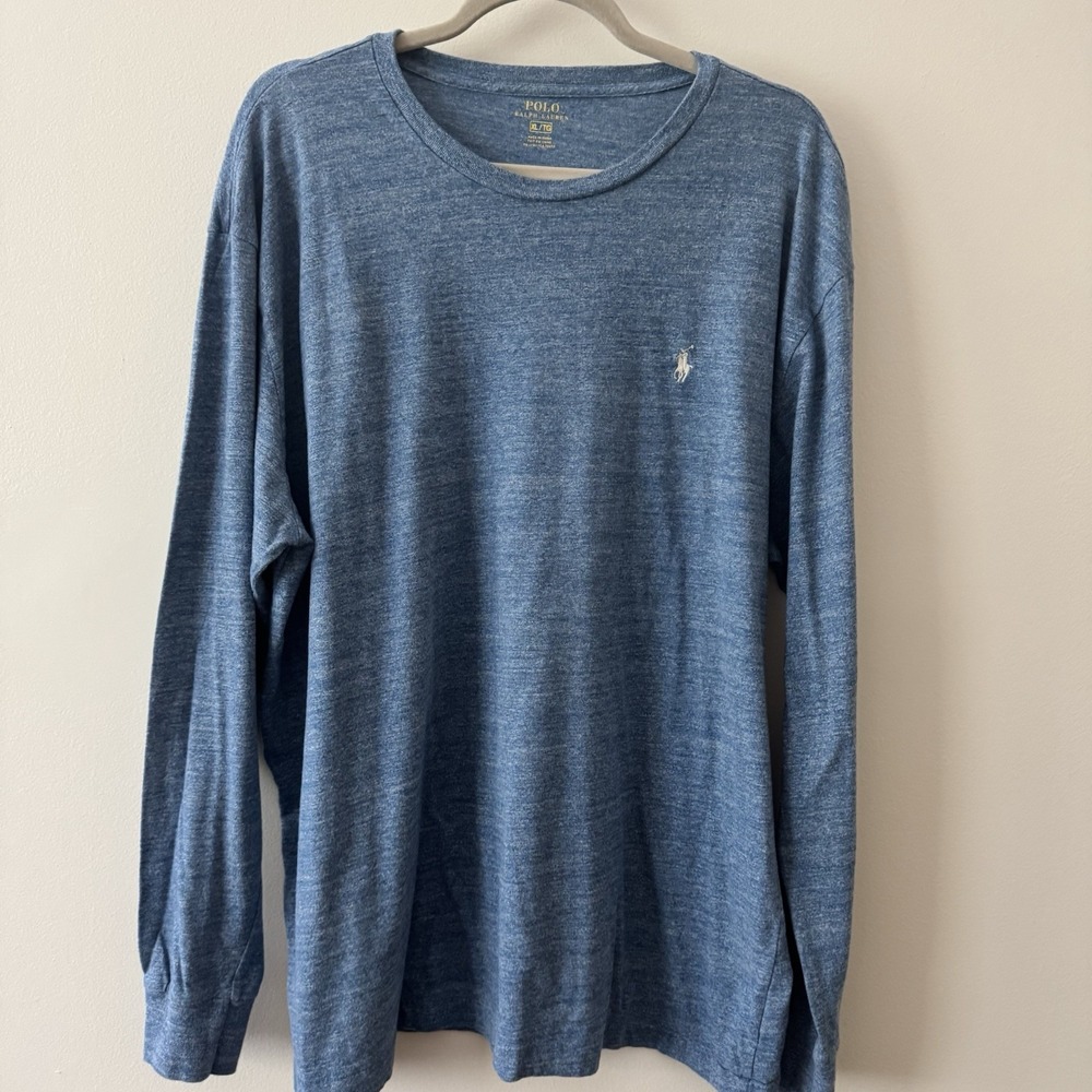 Polo Ralph Lauren Long Sleeve T-Shirt Men's XL Heathered Blue White Pony